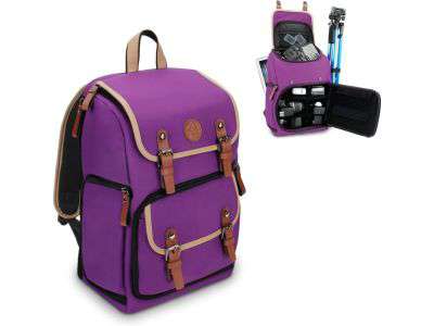 GOgroove Mid-Size Camera Backpacks for Photographers - DSLR Camera Backpack with Tablet Compartment, Accessory Storage, Tripod Holder, Rain Cover (Purple)